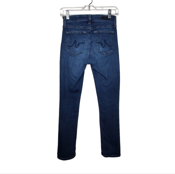 Ag Adriano Goldschmied Denim - AG The Mari High Rise Straight Jeans Sz 26R, Medium Blue Wash, Gold Stitch